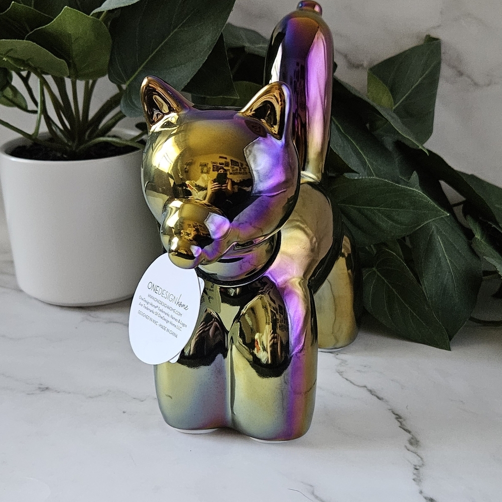 Balloon kitty Cat Cleo One Design Home Aida & Jade nwt Metallic Rainbow iridesce - Picture 3 of 10
